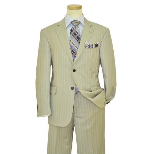 Collezioni  By Zanetti Champagne With Sky Blue Pinstripes Super 120's Wool Suit FU2825/2